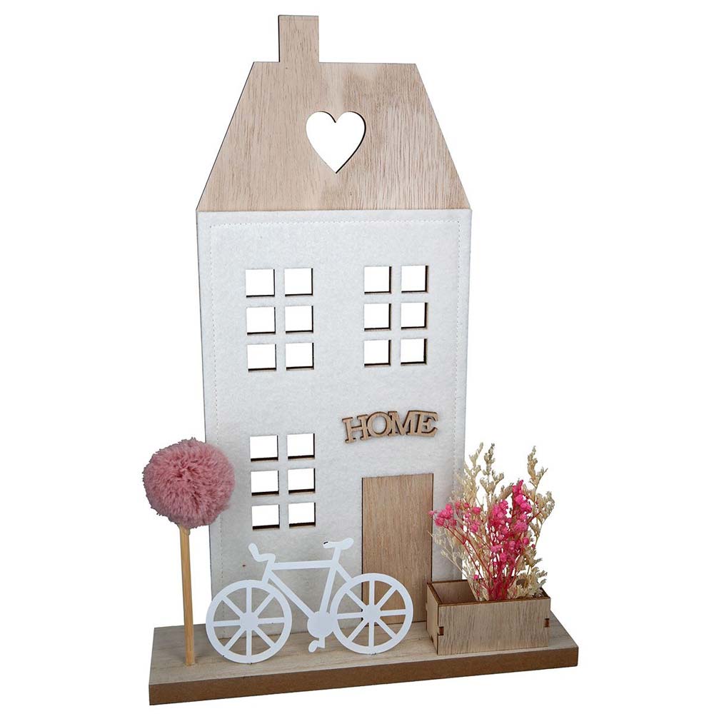 Gilde - Standrelief Haus – Deko Holz mit Filz &amp; Blumen