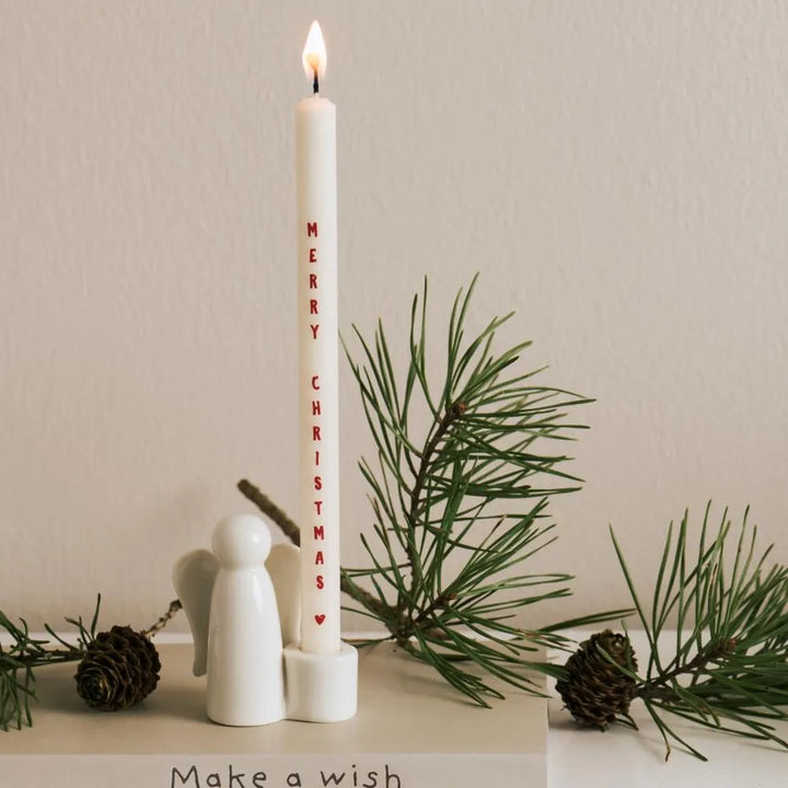 Ib Laursen - Dünne hohe Kerze mit Merry Christmas Stearin Ø:1,3