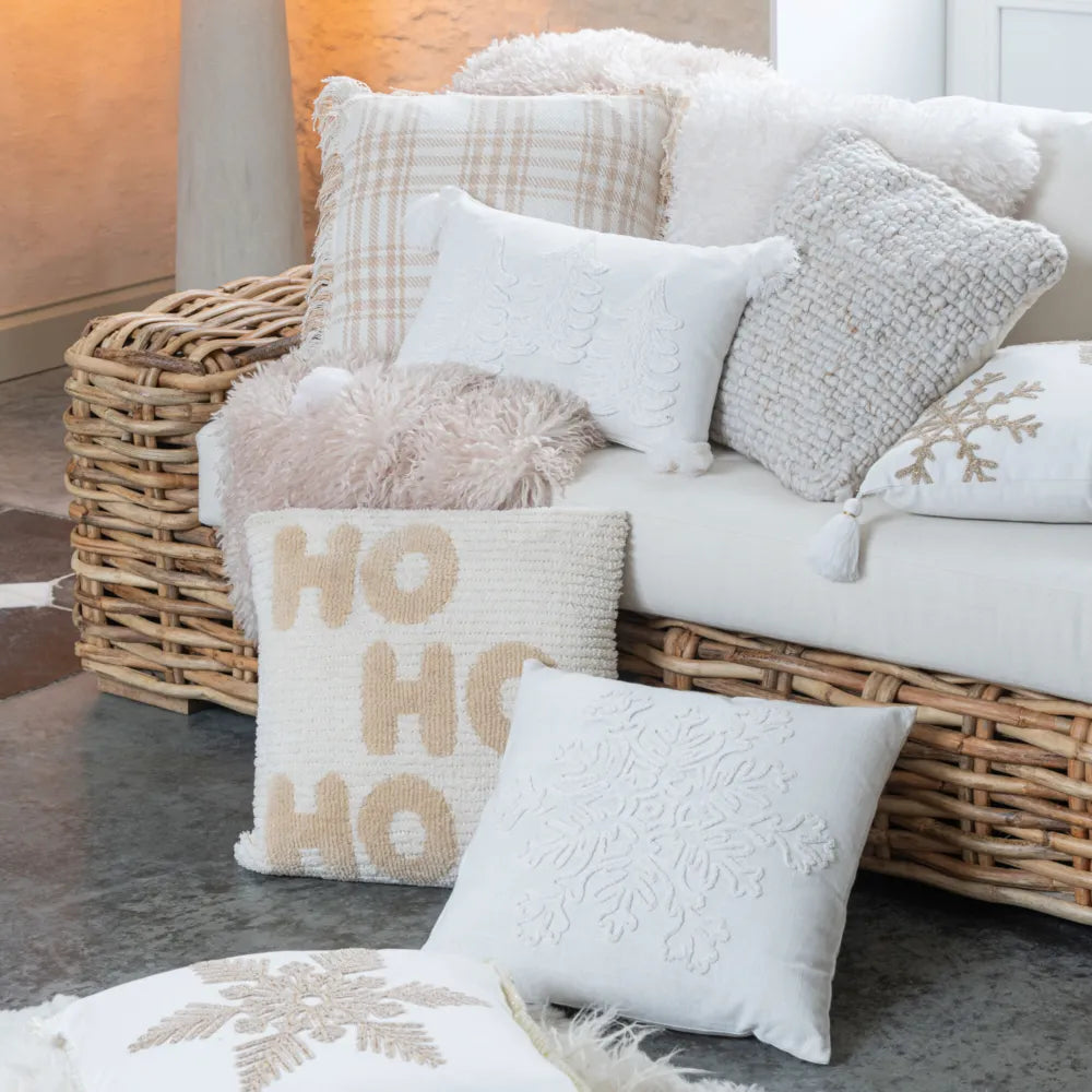 J-Line - Kissen mit Schneeflocke Weiß/Beige 45×45 cm – Winterkissen mit Motiv