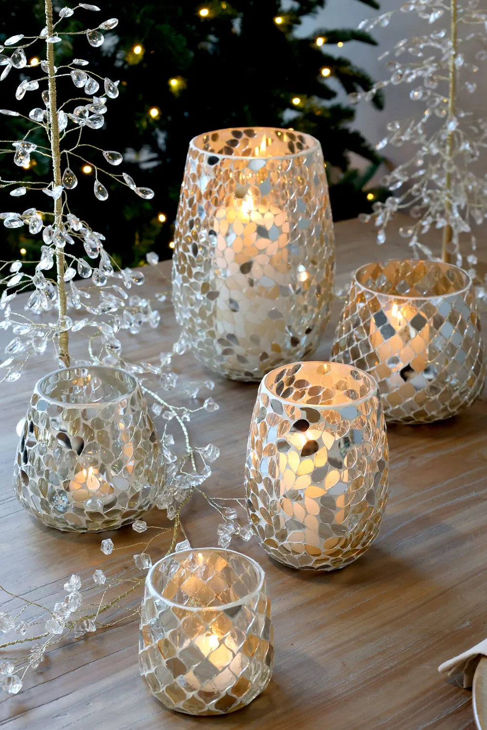 Chic Antique - Weihnachtsbaum mit Acrylprismen und Golddraht — Höhe: 42 cm